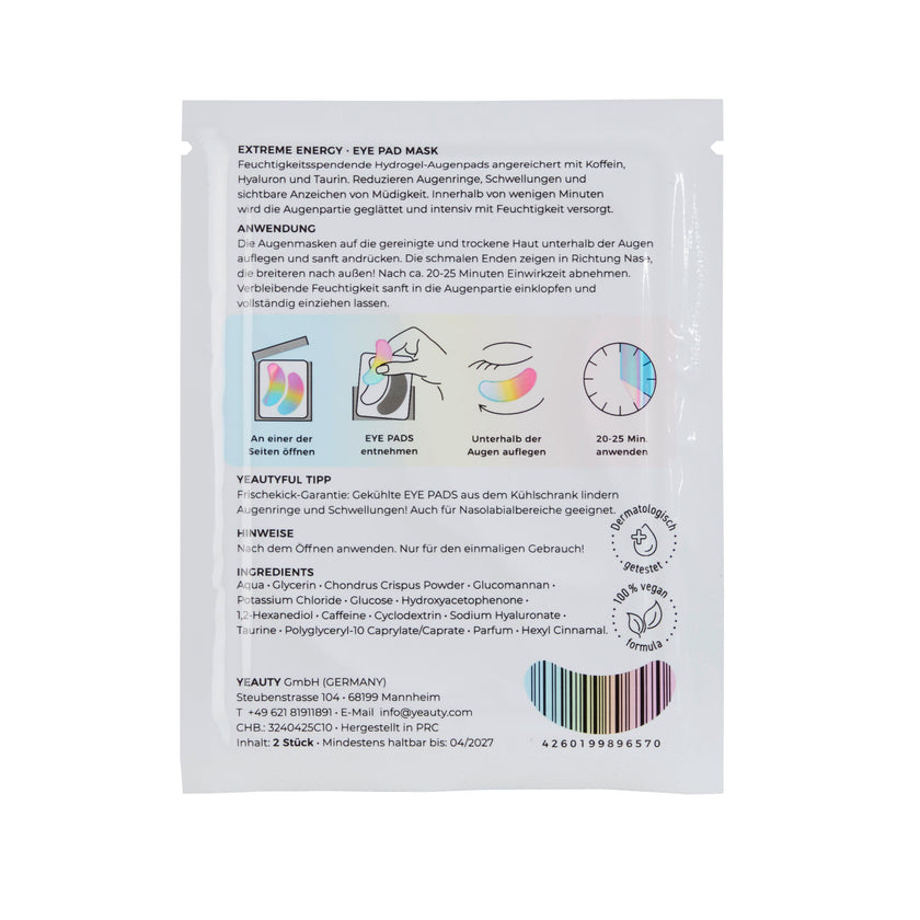 Rückseite von YEAUTY Eye Pad Mask Extreme Energy