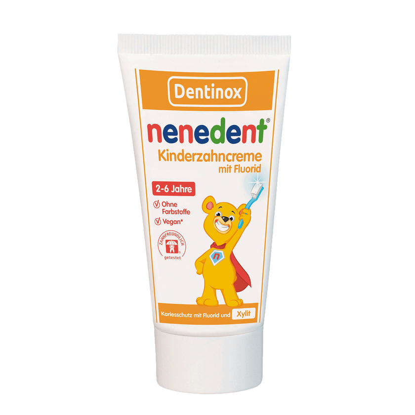 Vorderseite der Tube von nenedent Kinderzahncreme - 50ml