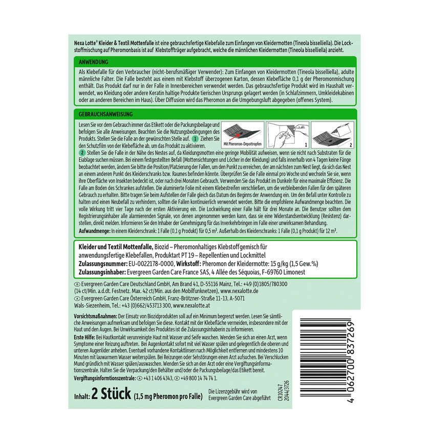 Rückseite von Nexa Lotte Kleider- & Textil-Mottenfalle