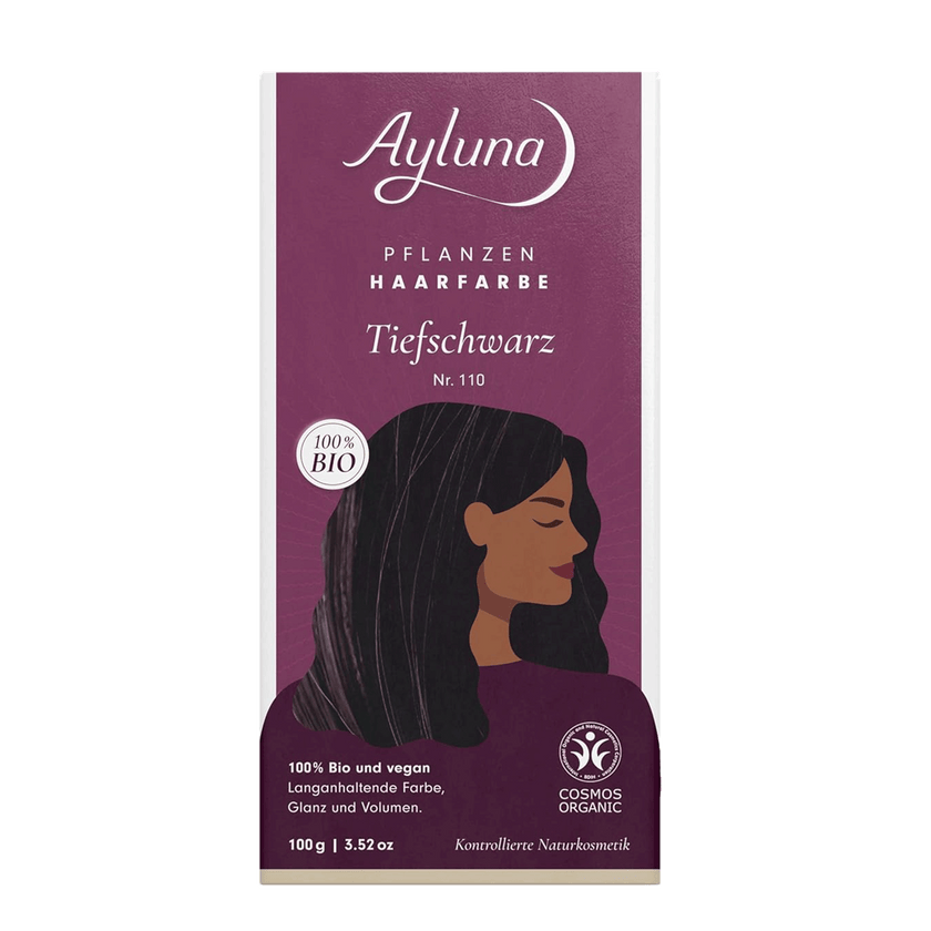 Vorderseite von Ayluna Pflanzenhaarfarbe 110 Tiefschwarz