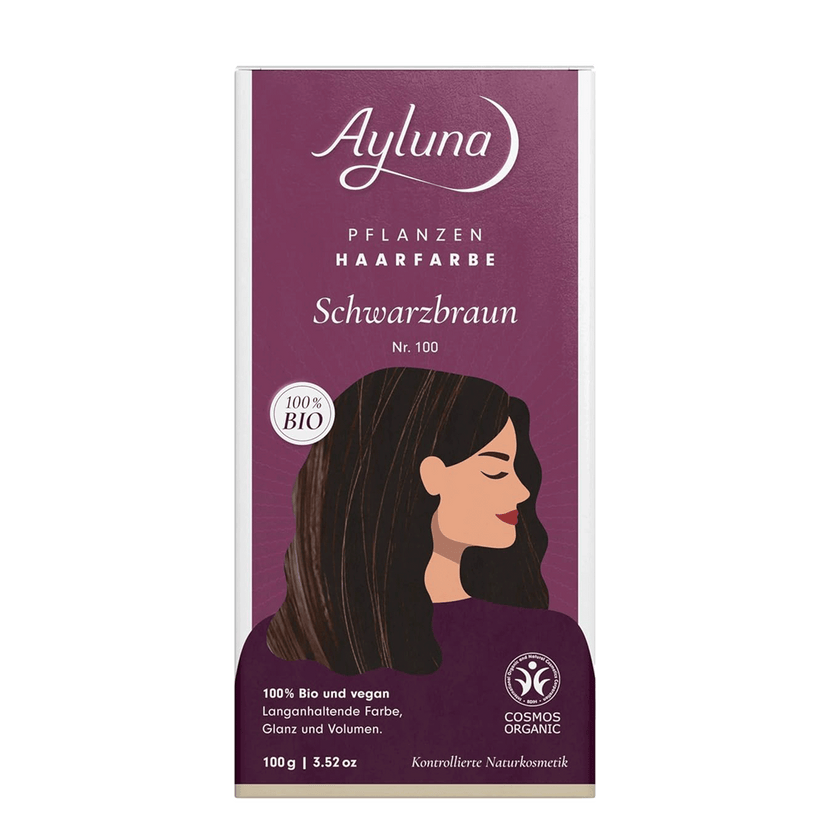 Vorderseite von Ayluna Pflanzenhaarfarbe 100 Schwarzbraun