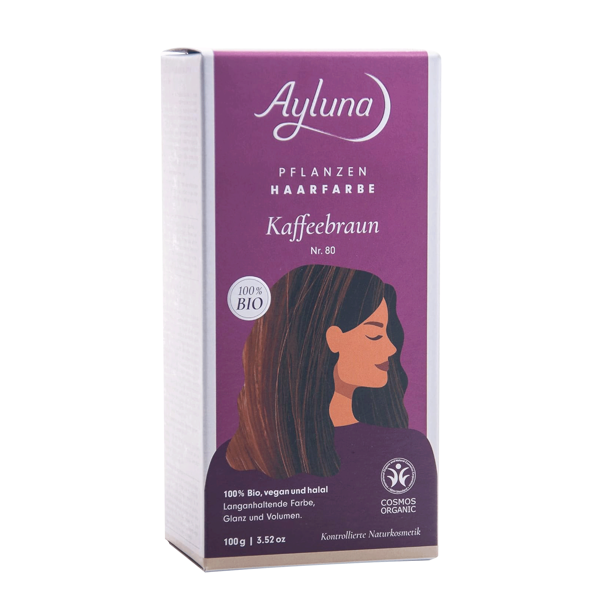 Vorderseite von Ayluna Pflanzenhaarfarbe 80 Kaffeebraun