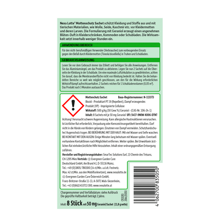 Rückseite der Verpackung von Nexa Lotte Motten Sachet - 8 Stück