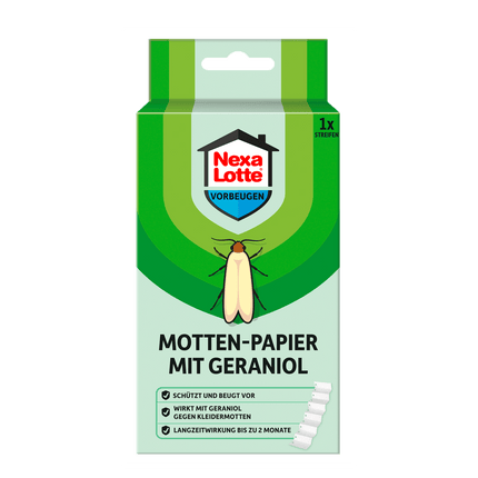 Vorderseite von Nexa Lotte Motten-Papier mit Geraniol