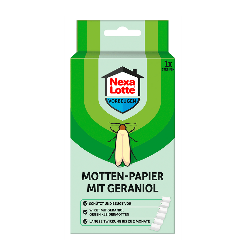 Vorderseite von Nexa Lotte Motten-Papier mit Geraniol