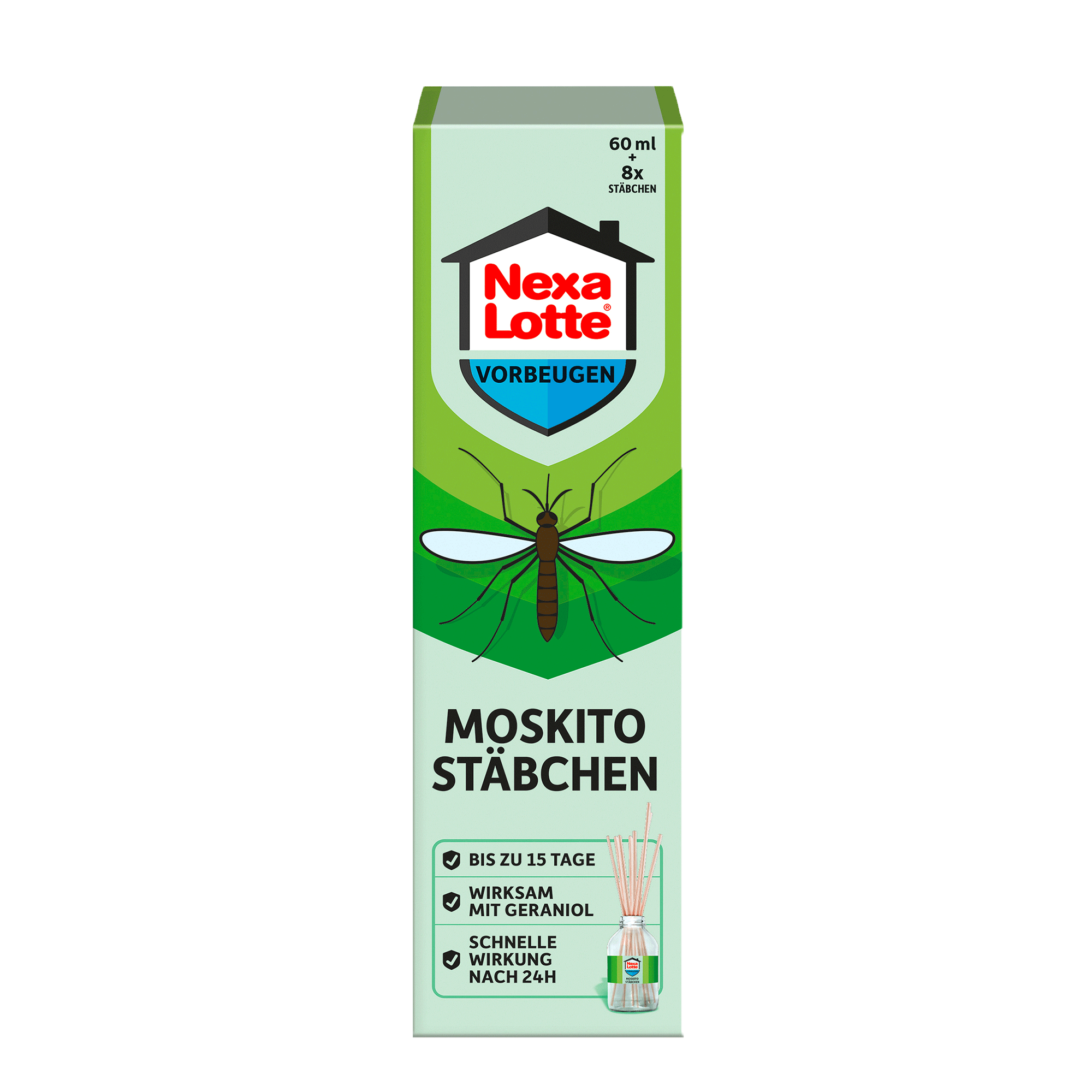 Vorderseite von Nexa Lotte Moskito Stäbchen - 60ml, 8 Stäbchen