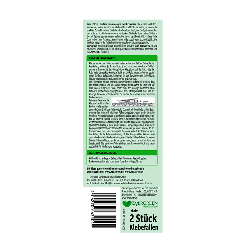 Rückseite der Verpackung Nexa Lotte Bettwanzen Leimfalle - 2 Stück