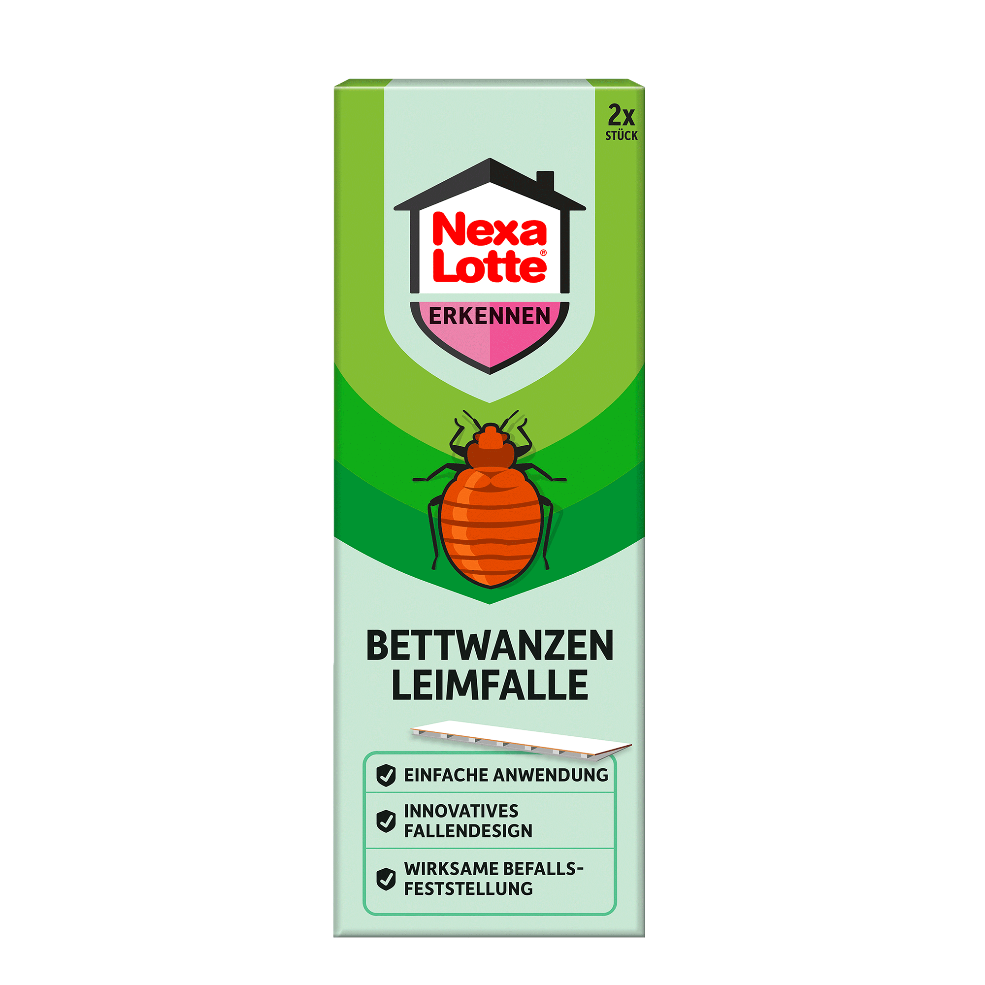 Vorderseite der Verpackung Nexa Lotte Bettwanzen Leimfalle - 2 Stück