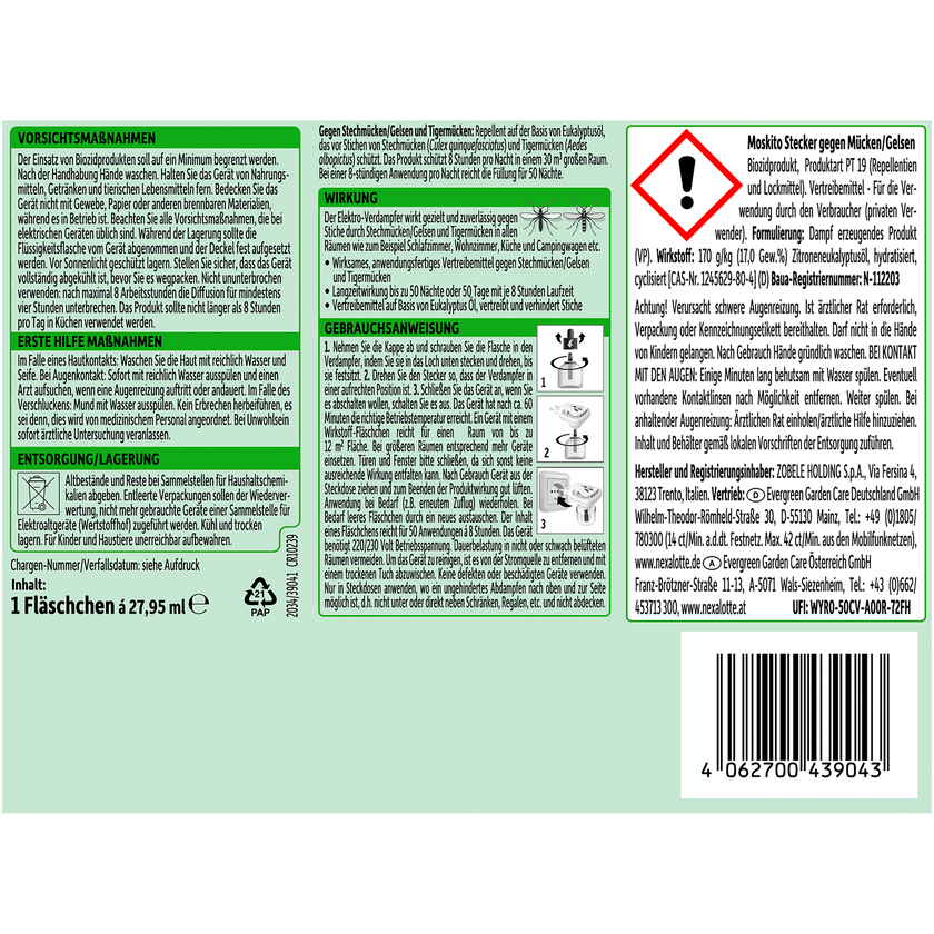 Rückseite von Nexa Lotte Moskito-Stecker Nachfüller