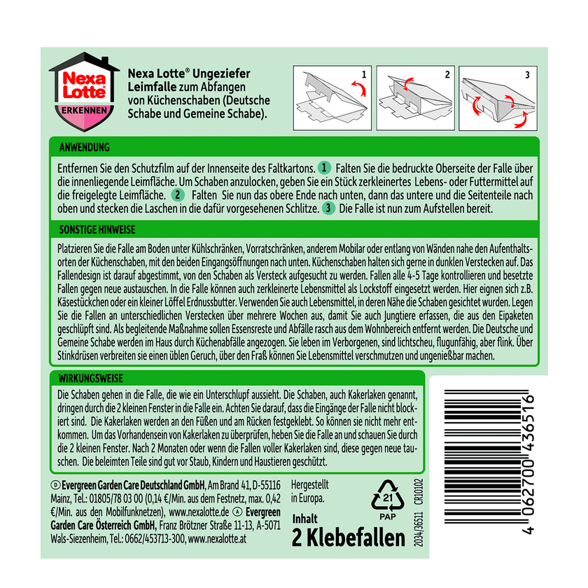 Vorderseite von Nexa Lotte Ungeziefer Leimfalle insektizidfrei
