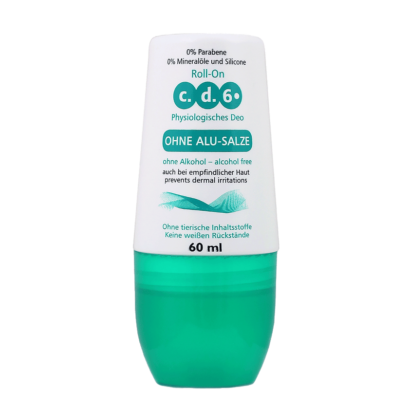 Vorderseite von c.d.6 Deo Roll-On ohne Alusalze
