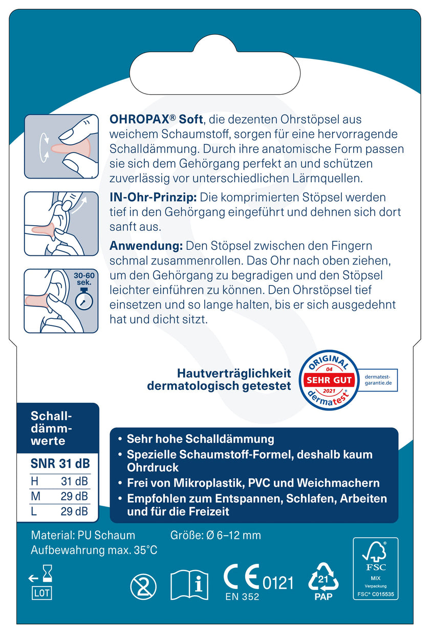 OHROPAX Soft Ohrstöpsel 10 Stück Rückseite
