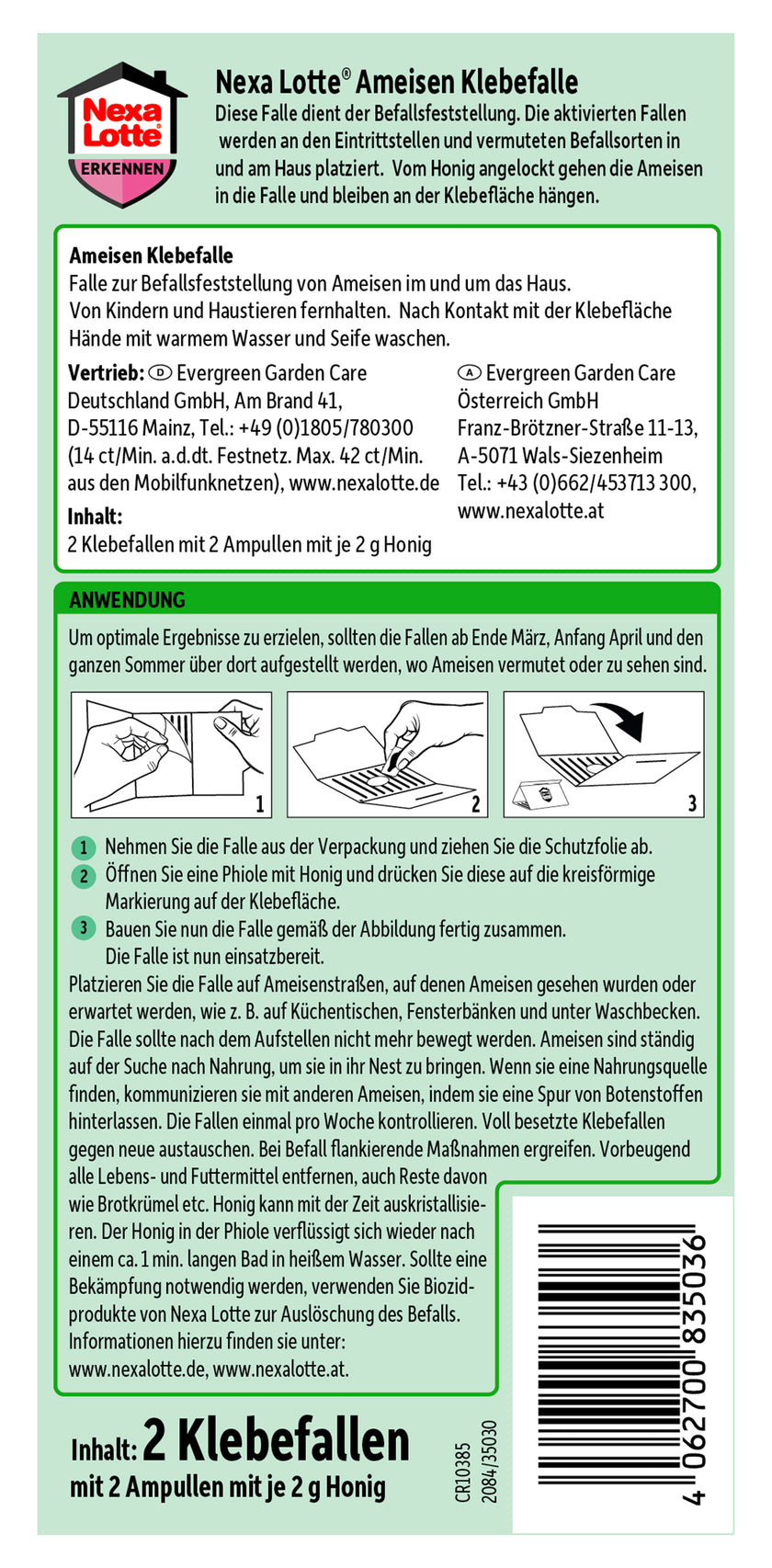 Rückseite der Verpackung von Nexa Lotte Ameisen Klebefalle - 2 Stück