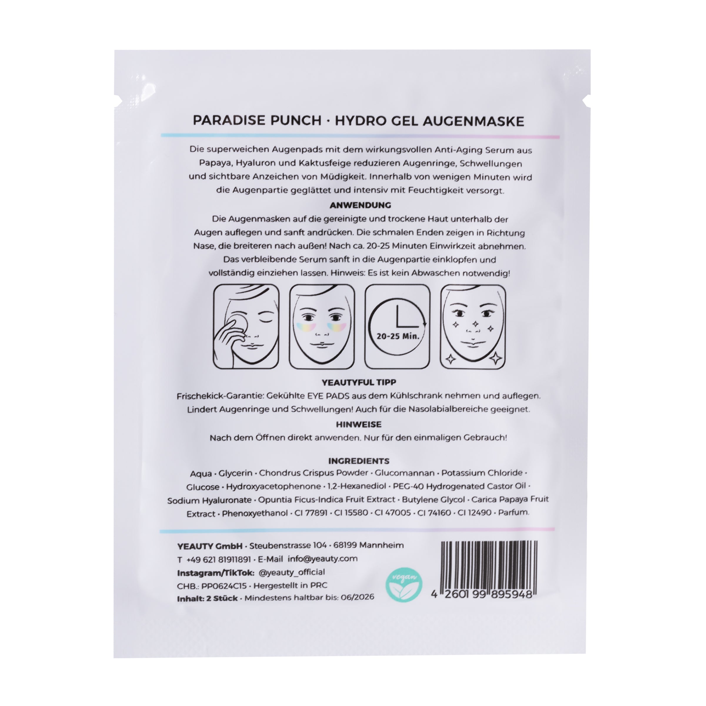 YEAUTY Eye Pad Mask Paradise Punch - Back