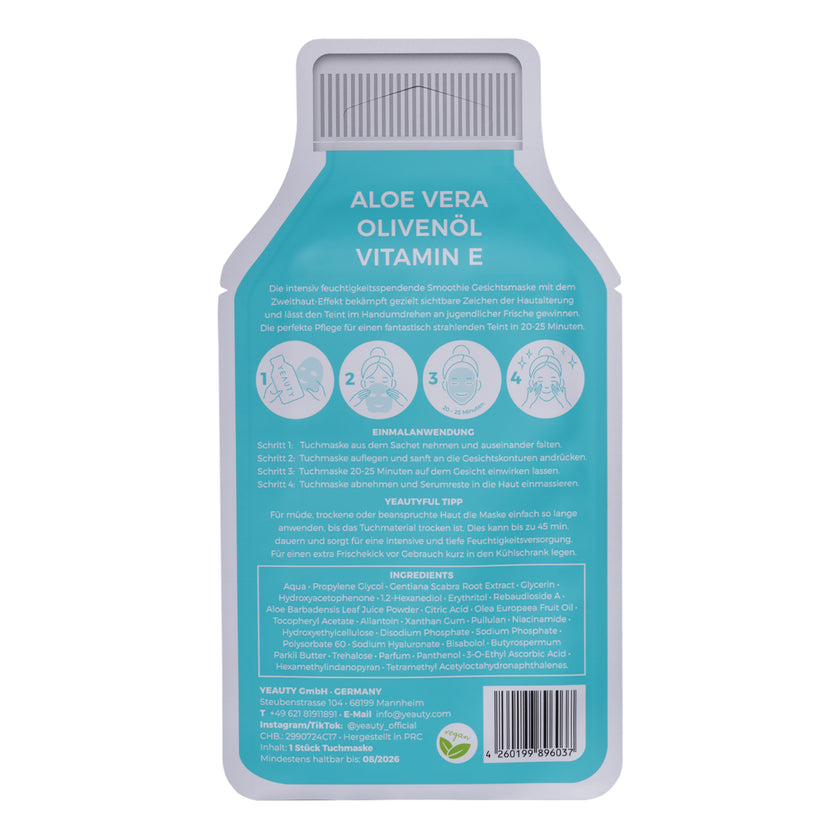 YEAUTY Smoothie Tuchmaske - Aloe Vera - Olive Oil - Vitamin E - back