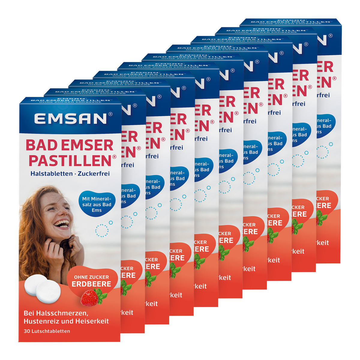Vorderseite von EMSAN Bad Emser Pastillen ohne Zucker Erbeere