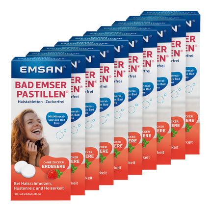 Vorderseite von EMSAN Bad Emser Pastillen ohne Zucker Erbeere
