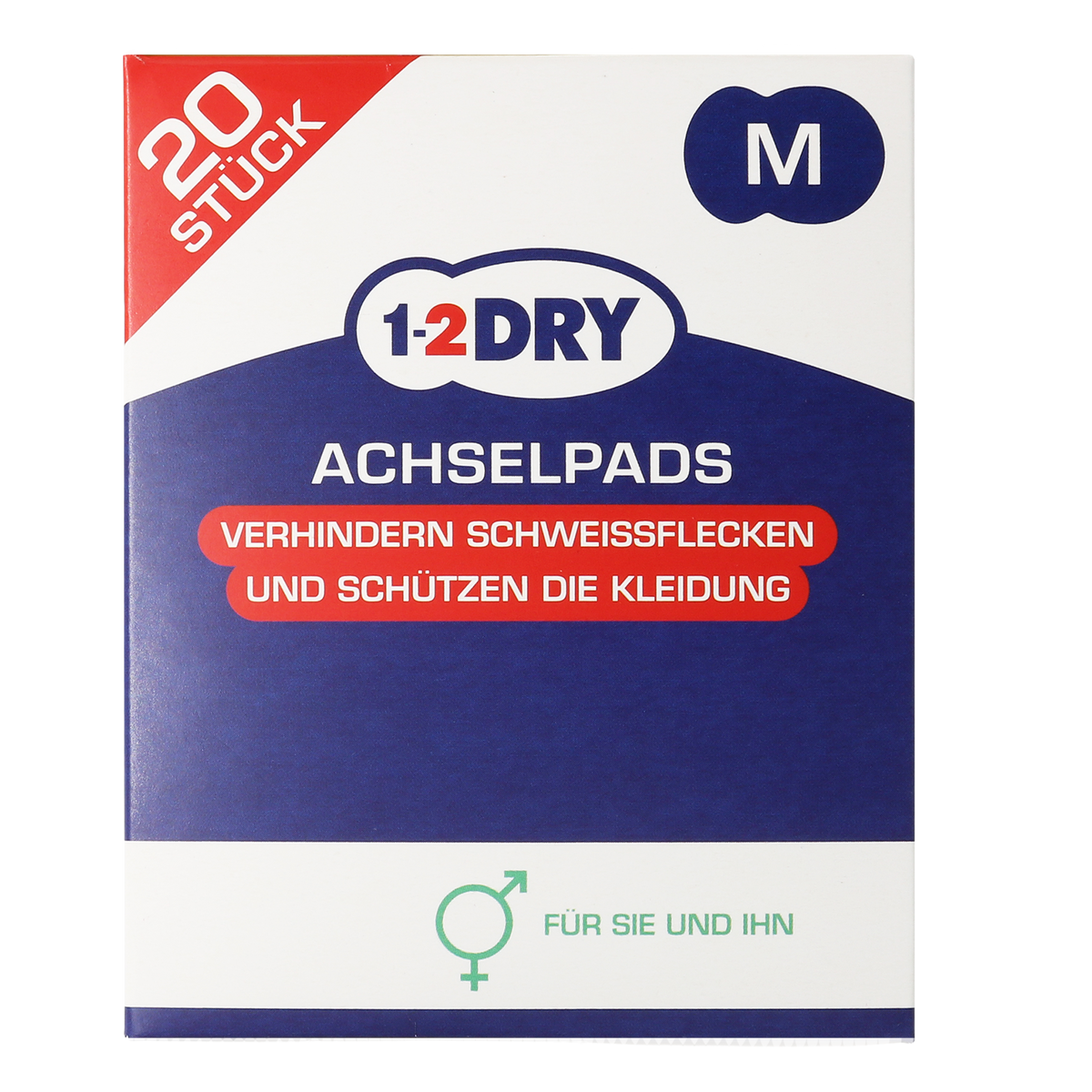 Vorderseite von 1-2DRY Achselpads medium weiß - 20 Stück