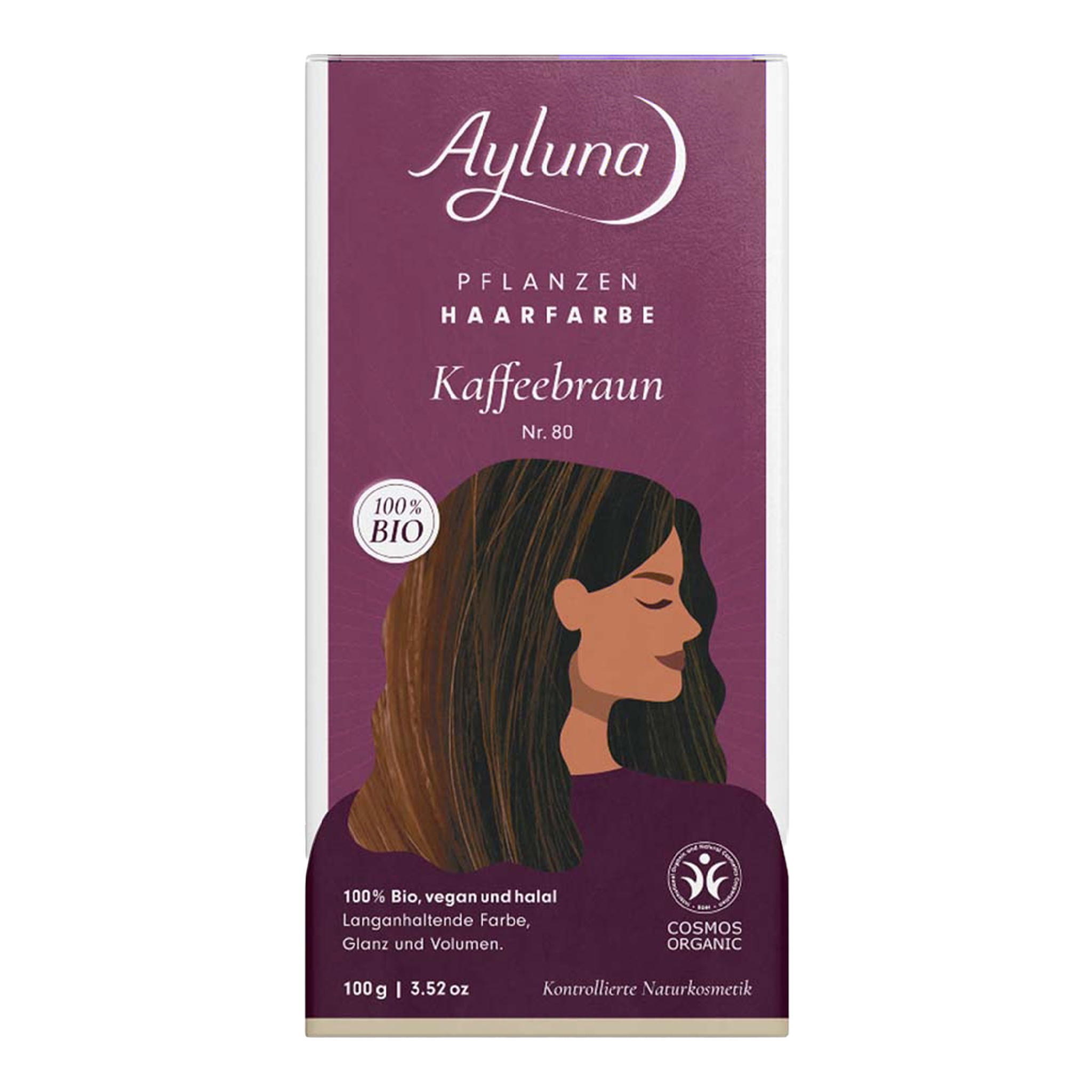 Vorderseite von Ayluna Pflanzenhaarfarbe 80 Kaffeebraun