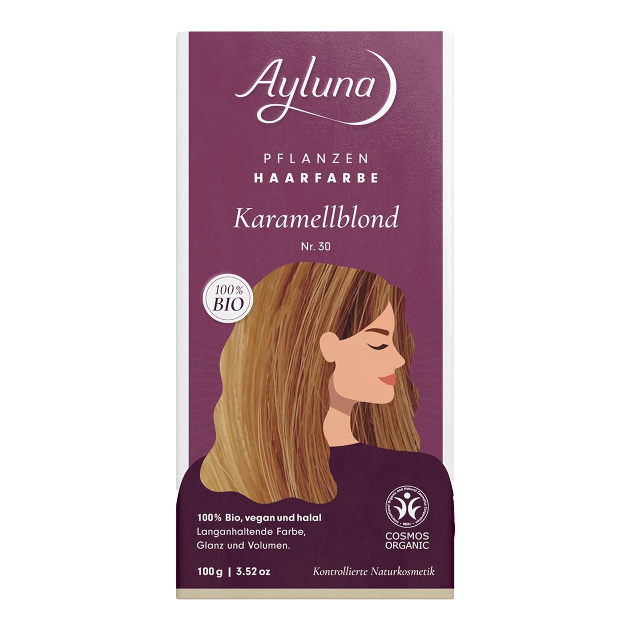 Vorderseite von Ayluna Pflanzenhaarfarbe 30 karamelblond