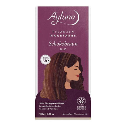 Vorderseite von Ayluna Pflanzenhaarfarbe 85 Schokobraun