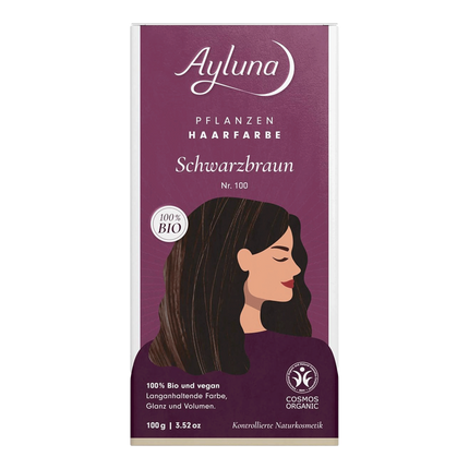 Vorderseite von Ayluna Pflanzenhaarfarbe 100 Schwarzbraun