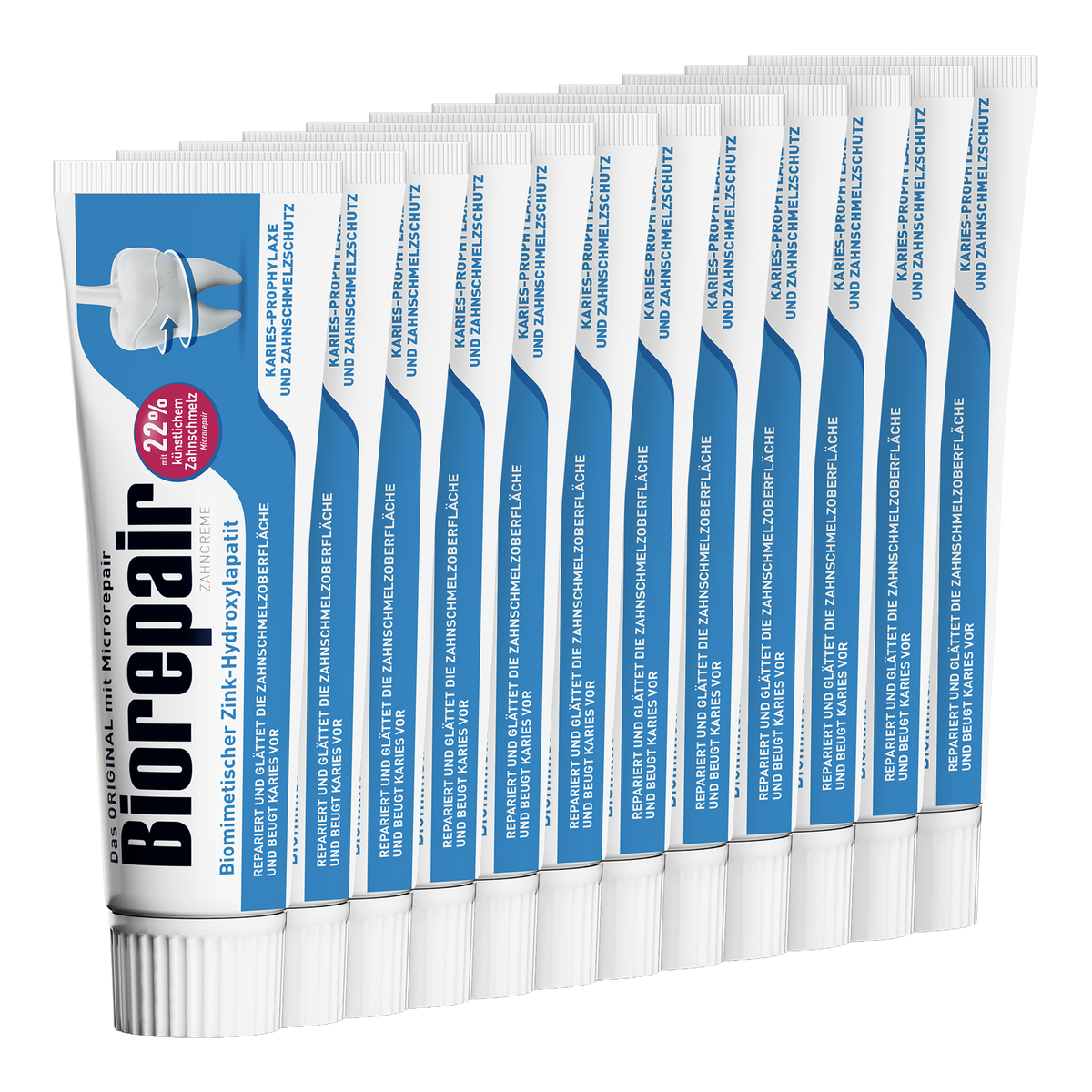Vorderseite von Biorepair Karies-Prophylaxe und Zahnschmelzschutz – 12 x 75ml