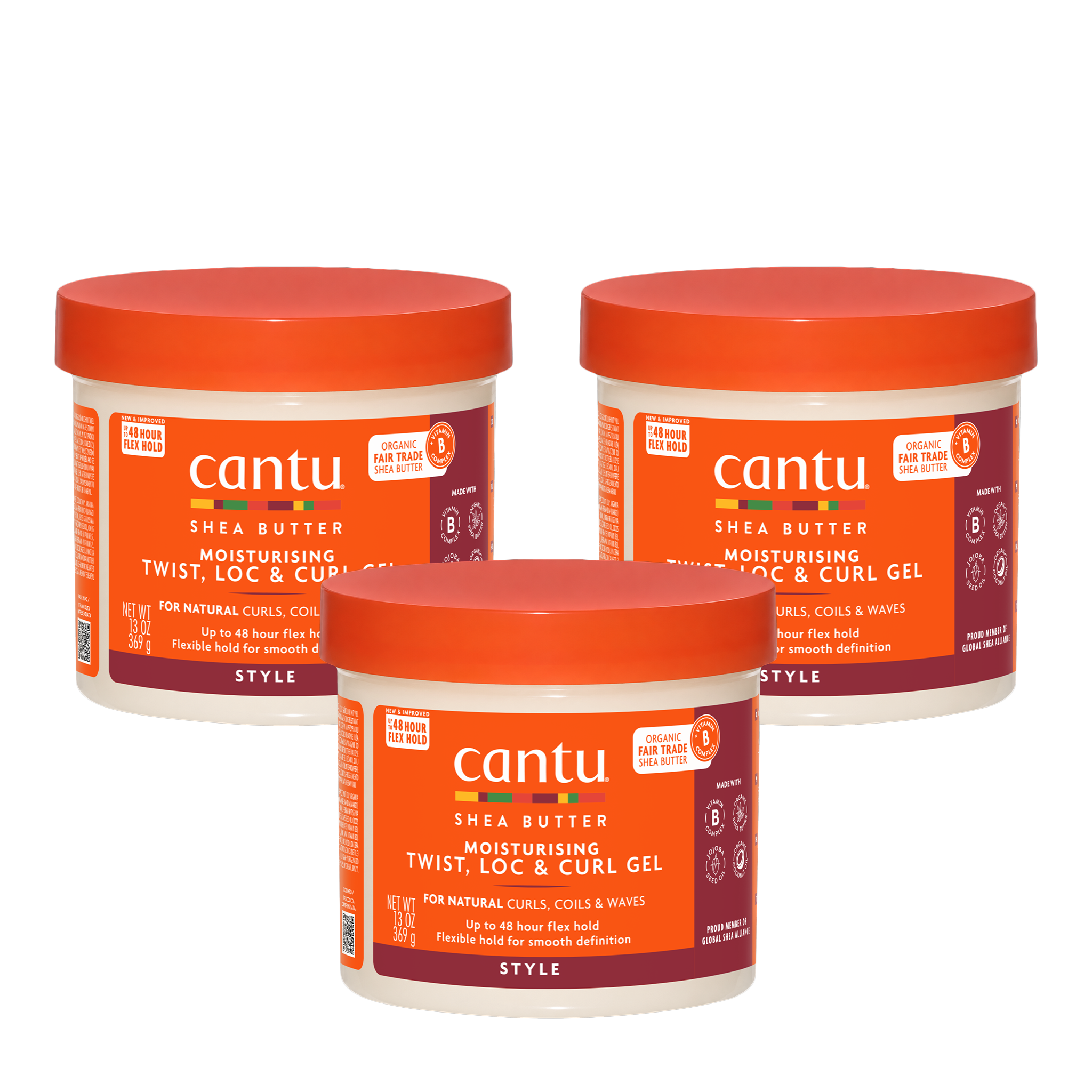 Vorderseiten von drei Cantu Moisturizing Twist & Lock