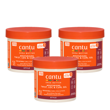 Vorderseiten von drei Cantu Moisturizing Twist & Lock