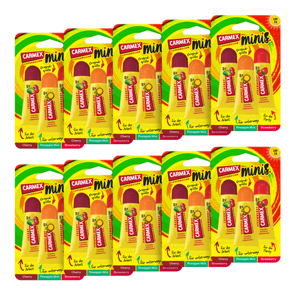 Vorderseite von Carmex Minis Strawberry/Pineapple Mint/Cherry - 10 x 15g