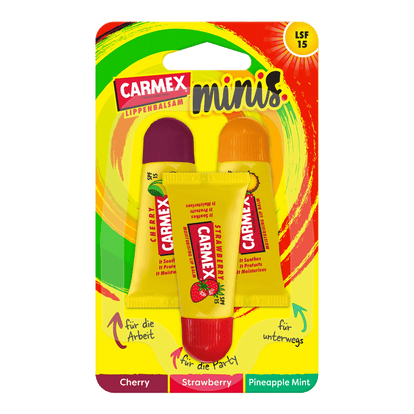 Vorderansicht von Carmex Minis Strawberry/Pineapple Mint/Cherry - Blister