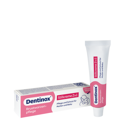 Vorderseite von Dentinox Stillcreme 2in1 Brustwarzenpflege