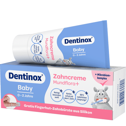 Vorderseite von Dentinox Zahncreme Mundflora Baby