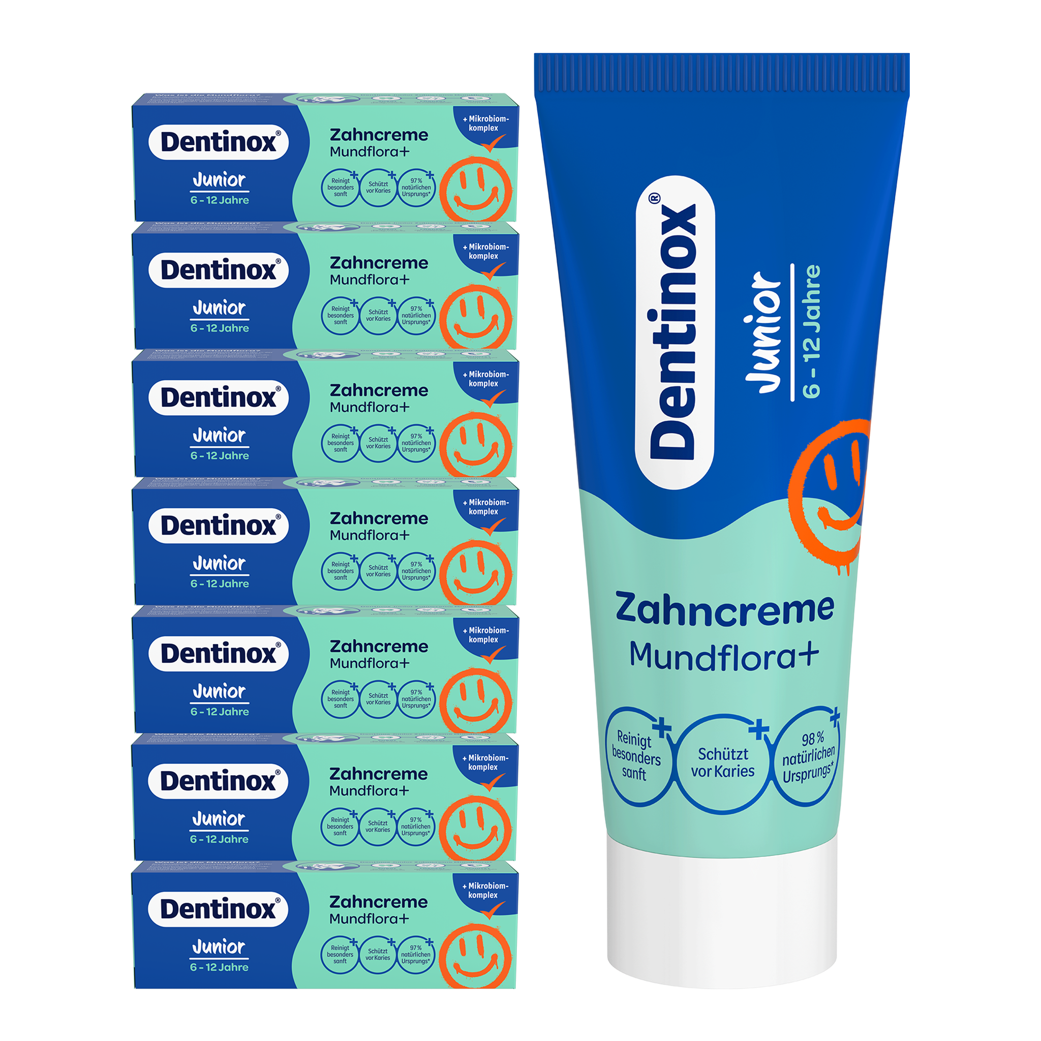 Vorderseite von Dentinox Zahncreme Mundflora Junior