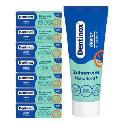 Vorderseite von Dentinox Zahncreme Mundflora Junior