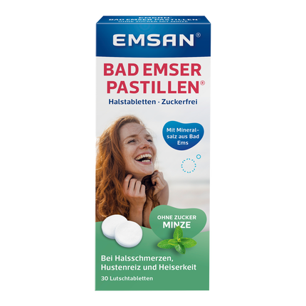 Vorderseite von EMSAN Bad Emser Pastillen ohne Zucker Minze