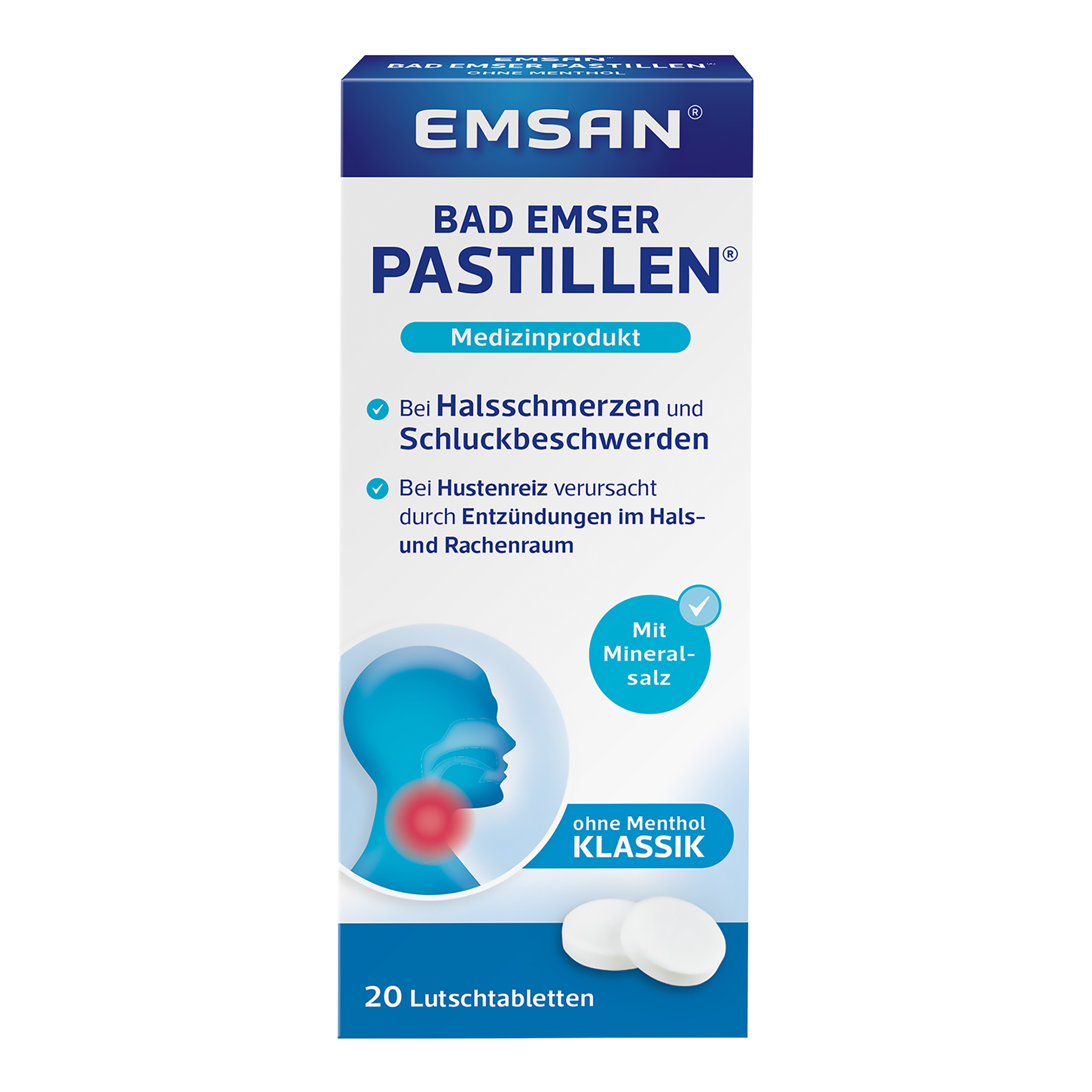 Vorderseite von EMSAN Bad Emser Pastillen ohne Menthol