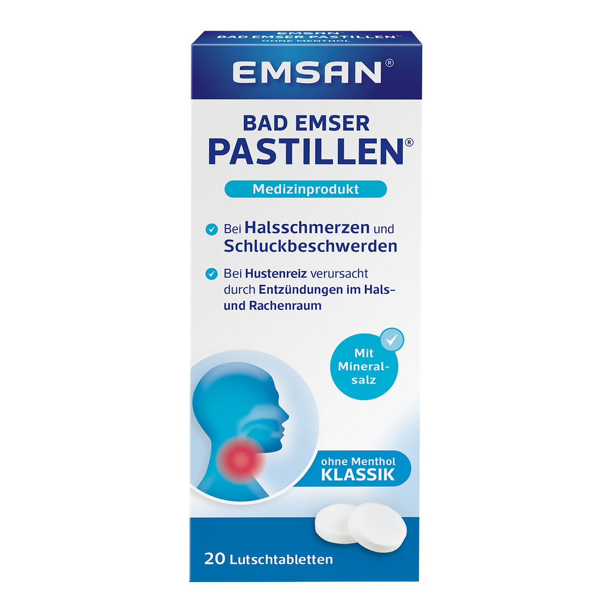 Vorderseite von EMSAN Bad Emser Pastillen ohne Menthol