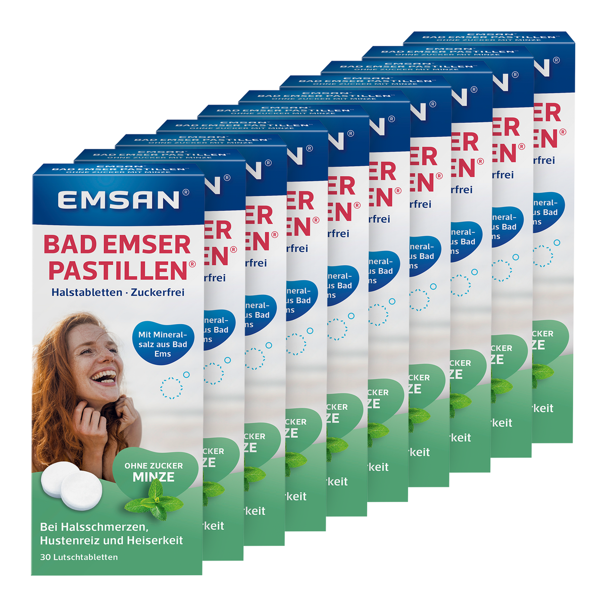Vorderseite von EMSAN Bad Emser Pastillen ohne Zucker Minze