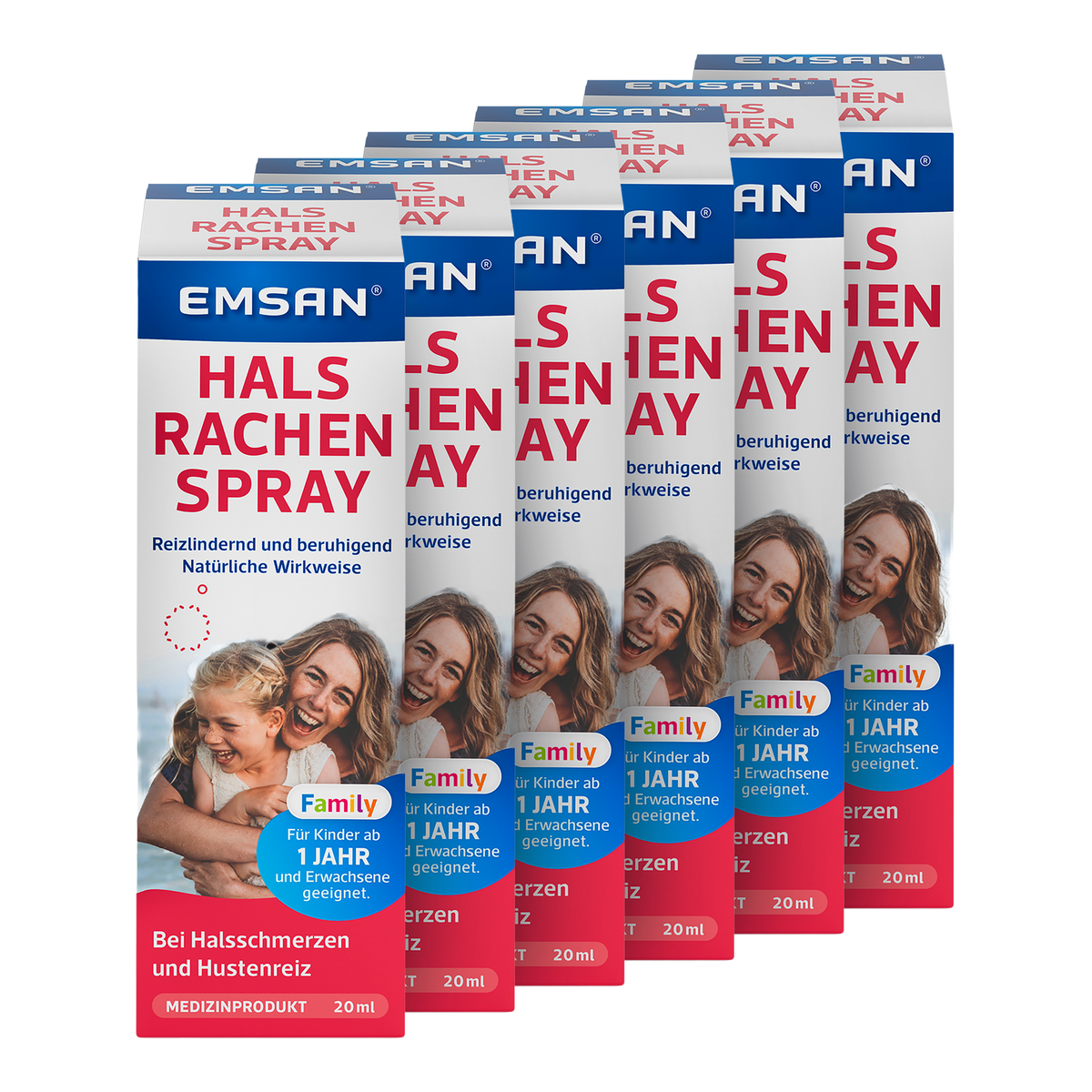 Vorderseite von EMSAN Hals- und Rachenspray Family