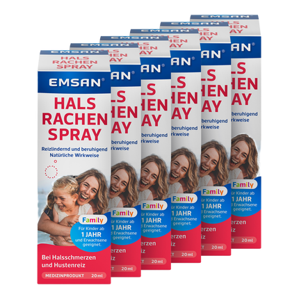 Vorderseite von EMSAN Hals- und Rachenspray Family