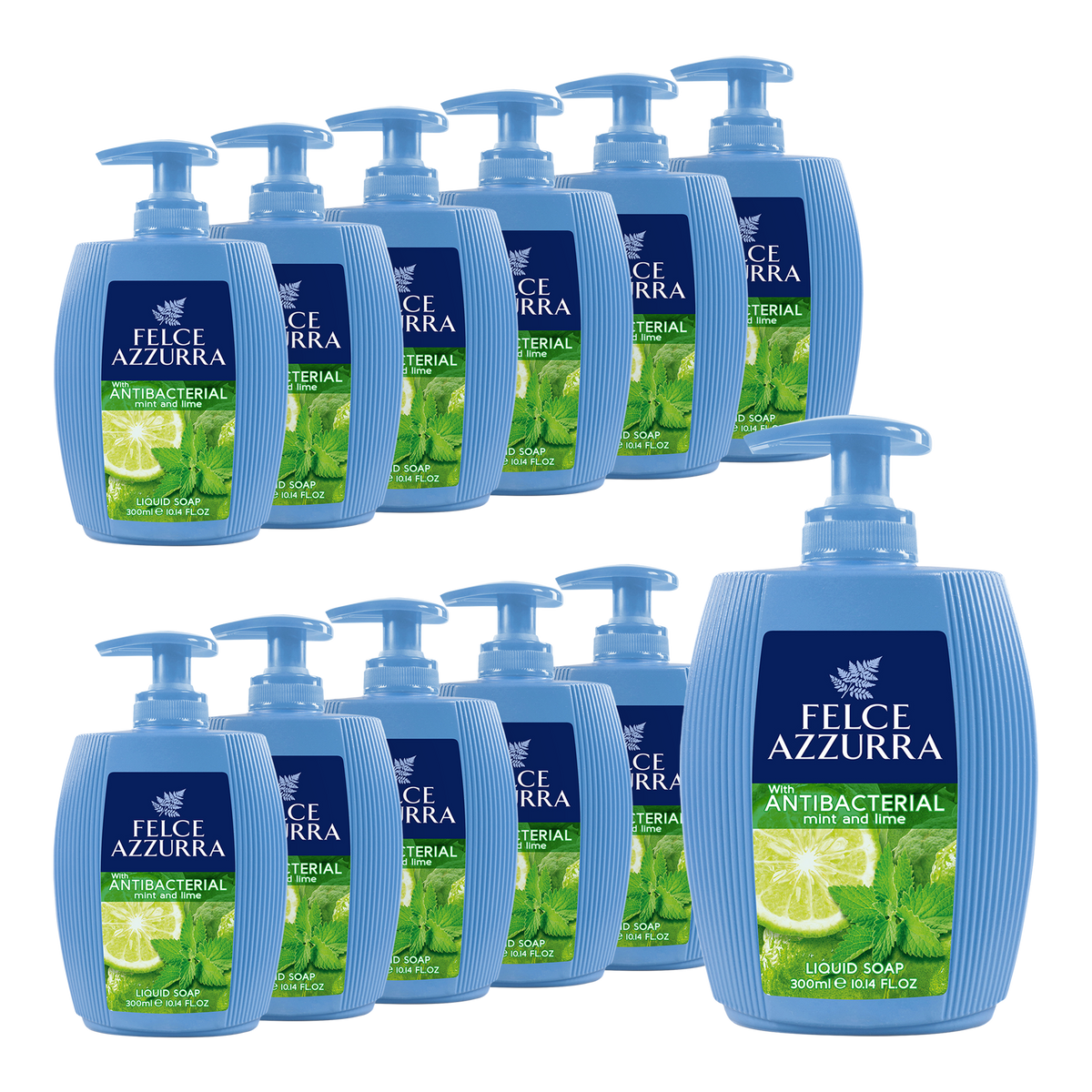Vorderseite von Felce Azzurra Flüssigseife Antibacterial Mint&Lime