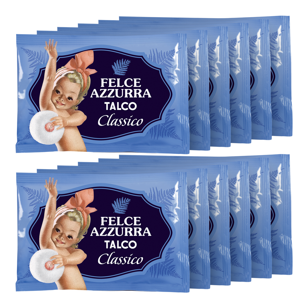 Vorderseite von Felce Azzurra Körperpuder Beutel