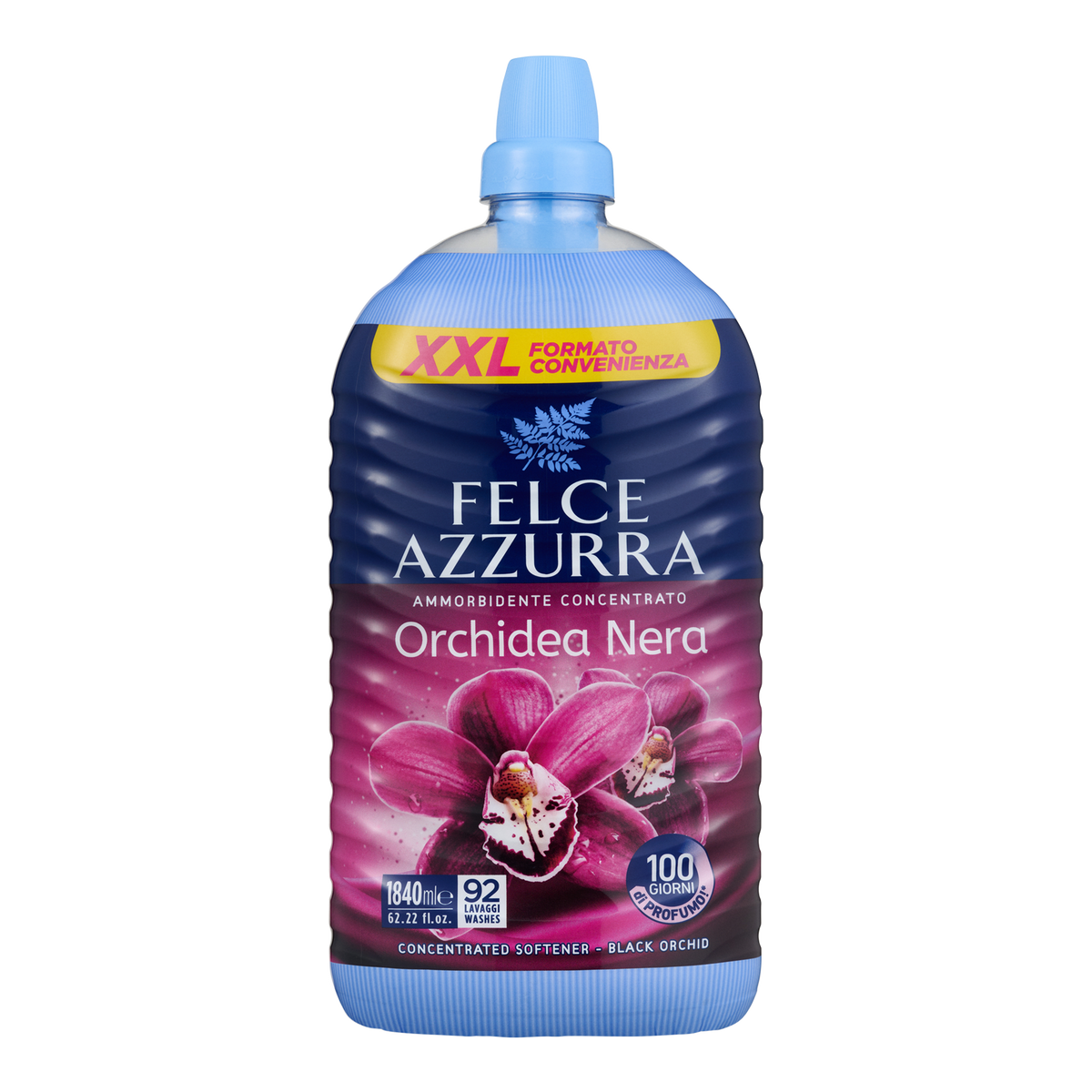 Vorderseite von Felce Azzurra Weichspüler XXL Orchidea Nera - 1840ml