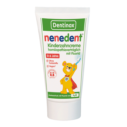 Vorderseite von nenedent® Kinderzahncreme homöopathieverträglich mit Fluorid