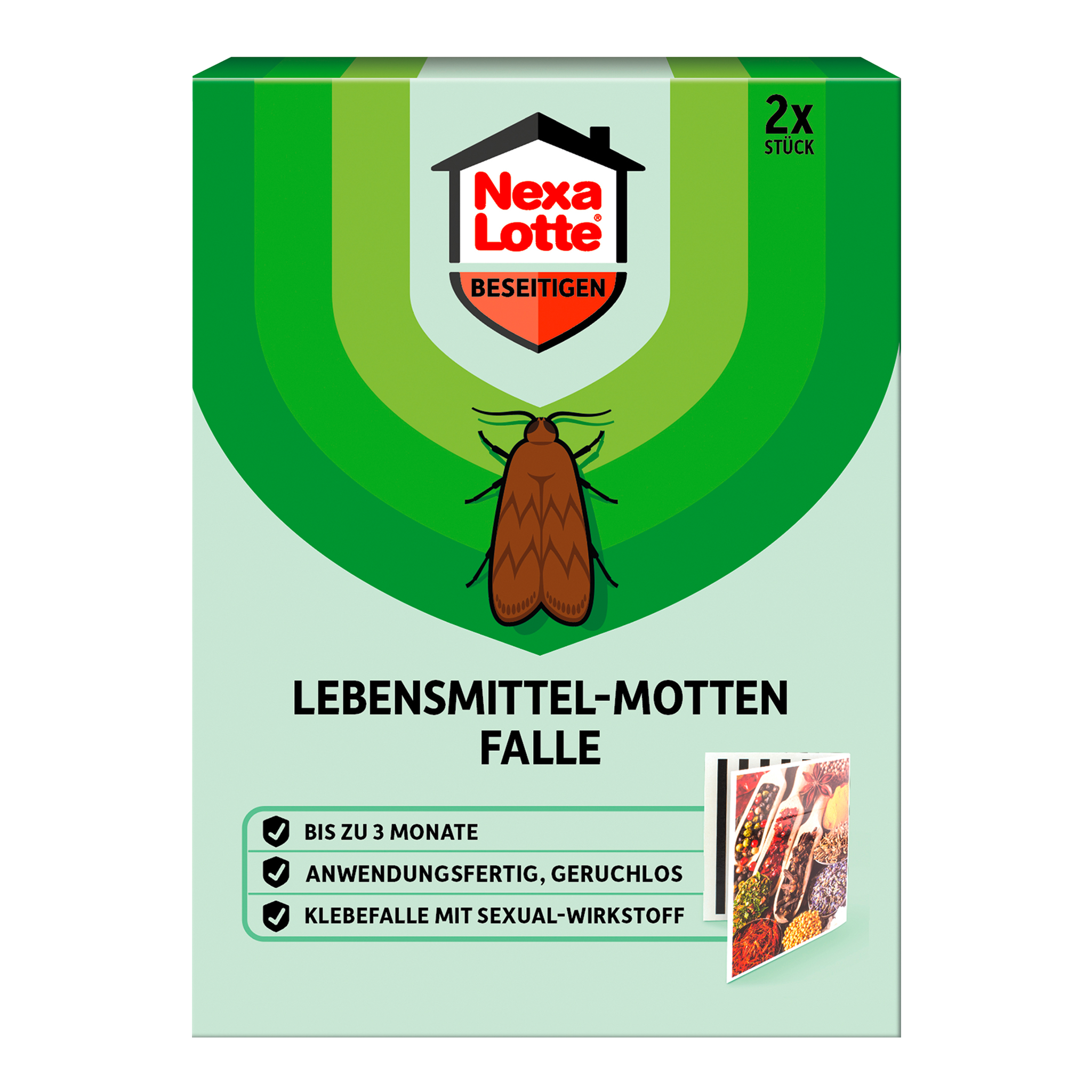 Vorderseite von Nexa Lotte Lebensmittel-Motten Falle