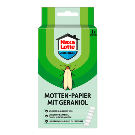 Vorderseite von Nexa Lotte Motten-Papier mit Geraniol