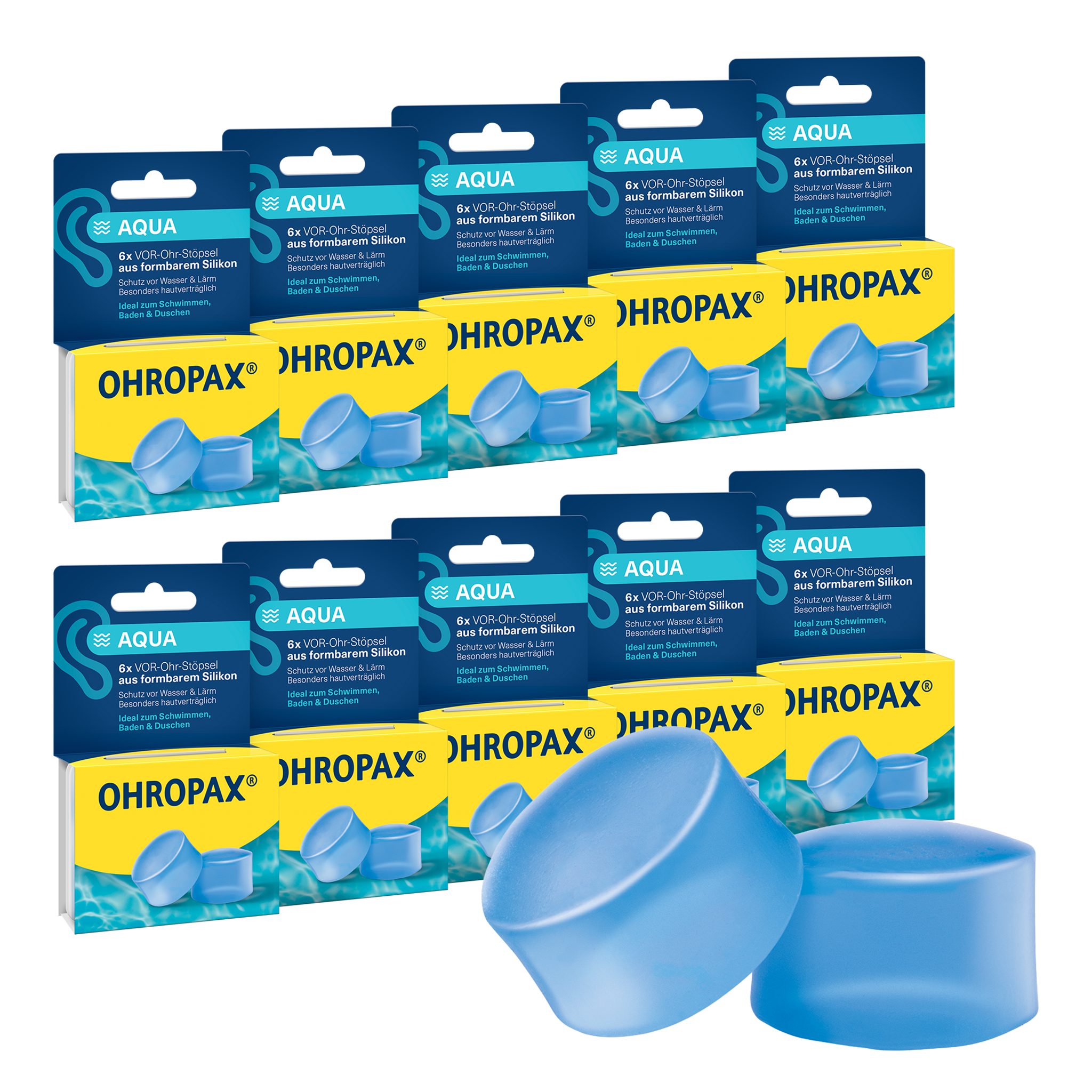 Vorderseite von OHROPAX Aqua Ohrstöpsel - 10x6 Stück