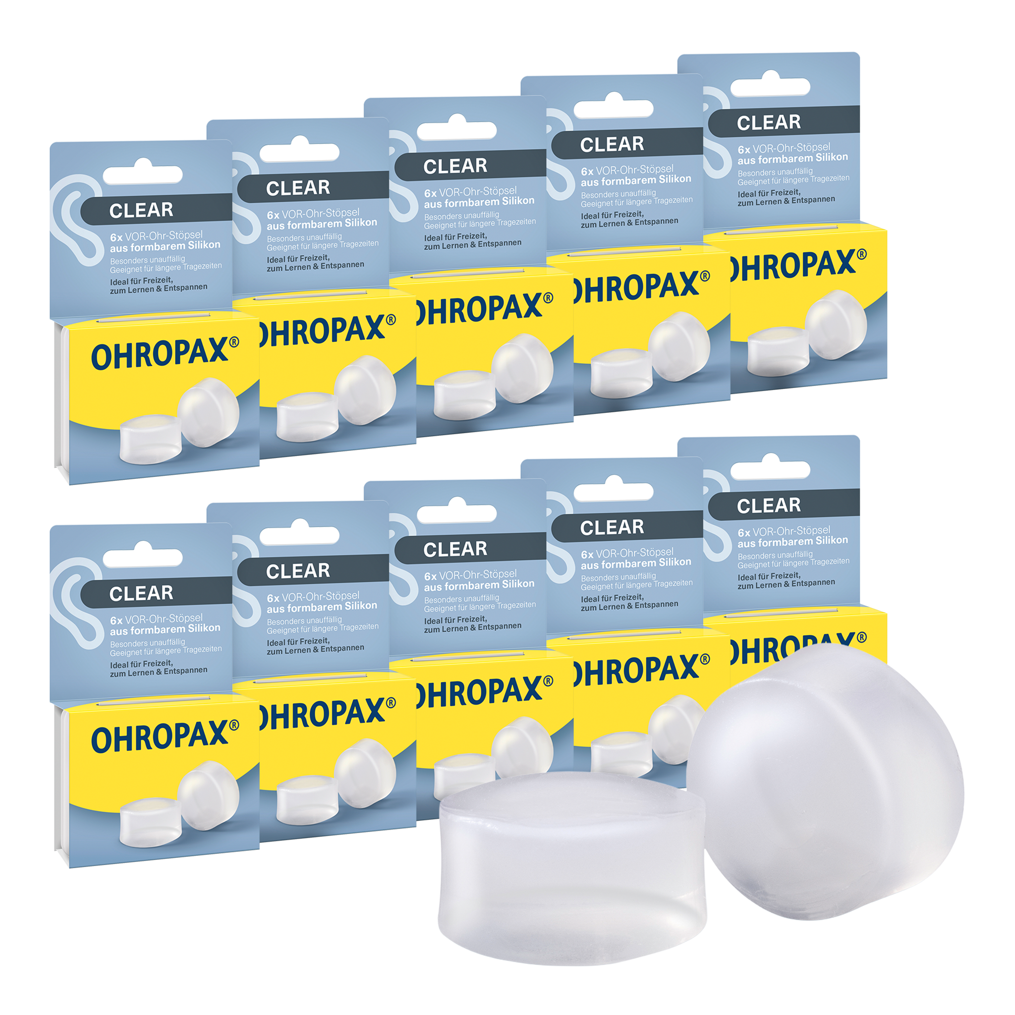 Vorderseite von OHROPAX Clear Ohrstöpsel – 10x6 Stück