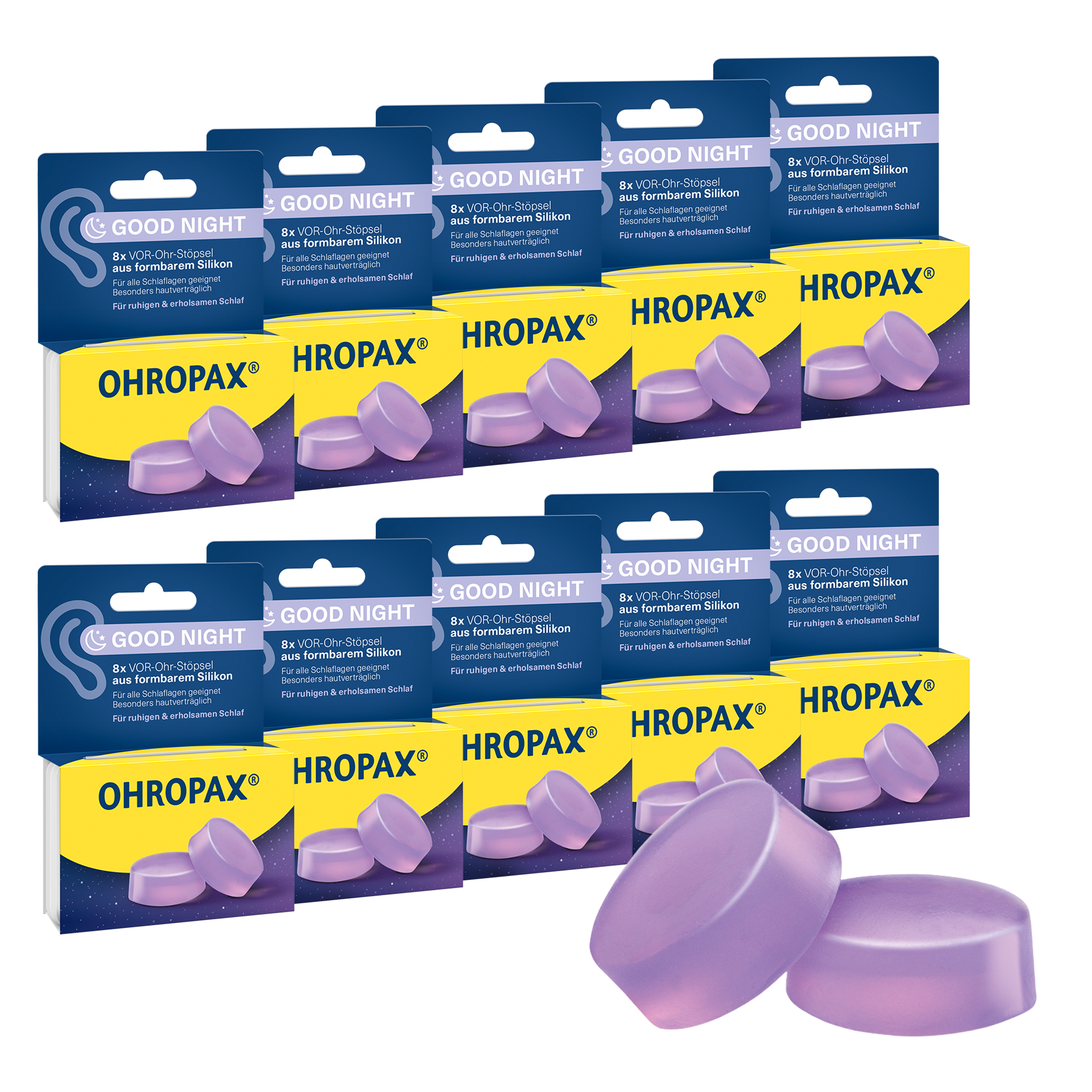 Vorderseite von OHROPAX Good Night Ohrstöpsel – 10x8 Stück